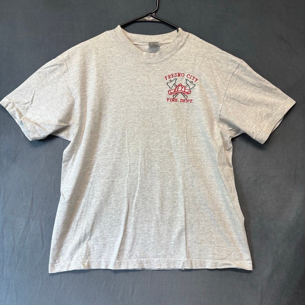 Vintage Fresno City Fire Dept T-Shirt USA Gray Cotton Deluxe Large California